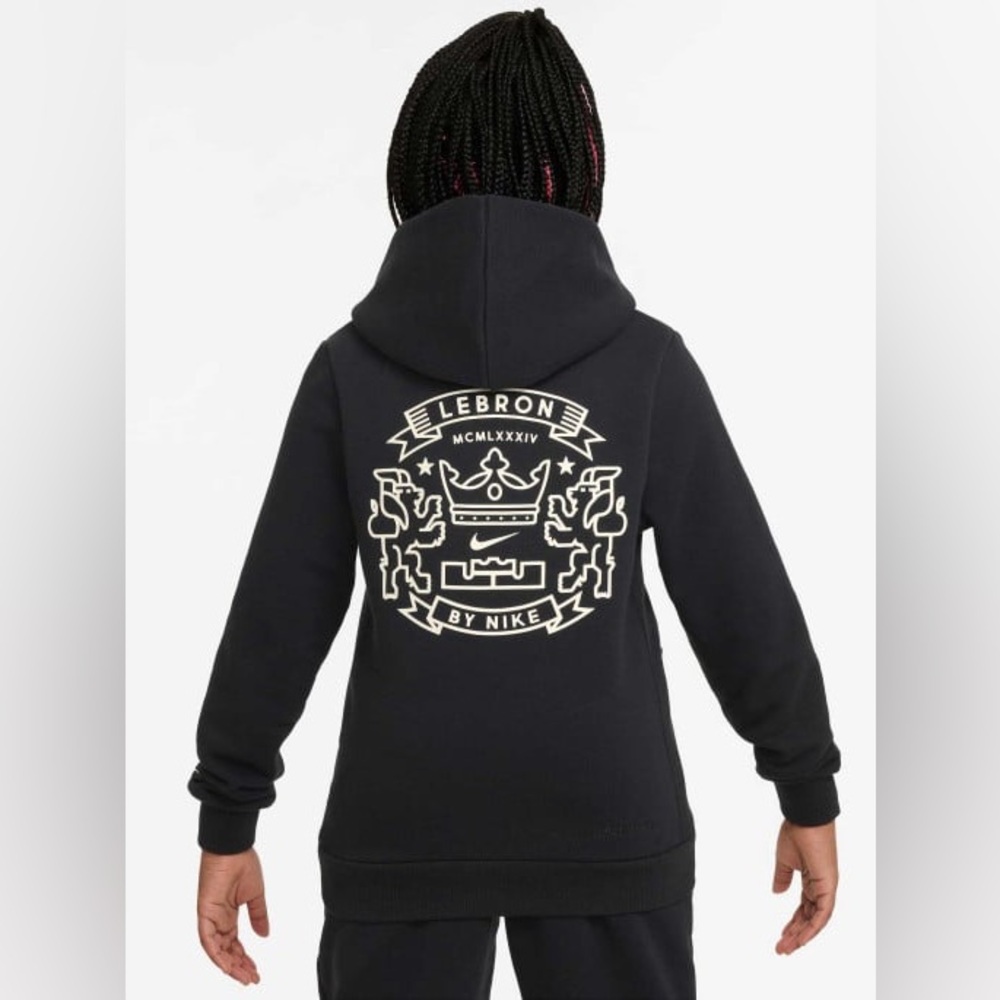 Nike LeBron James ‘King’ Kids Black Po Hoodie Sweater size Medium EUC